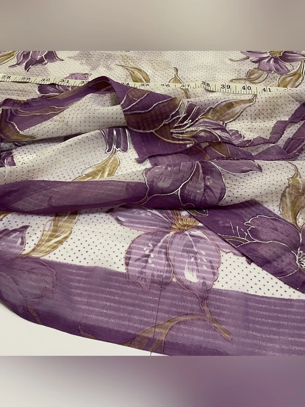Oversized White with Purple Border Fashion Scarf or Sarong with Lilac Flowers